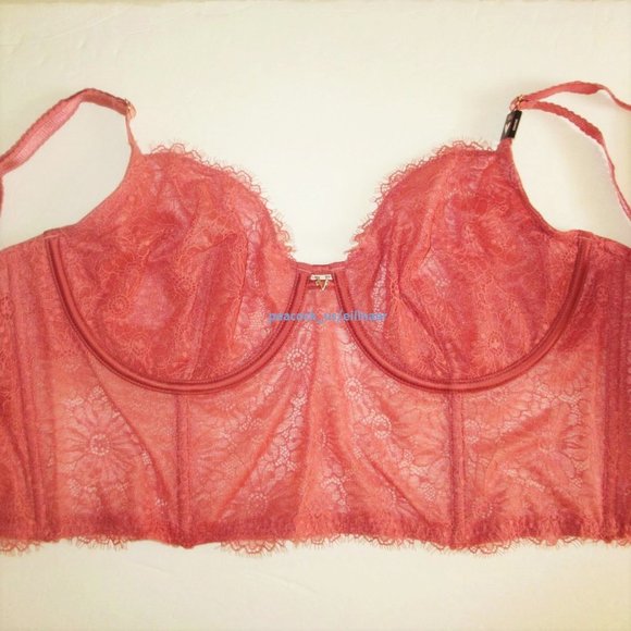 38C/L VICTORIA SECRET Unlined Long Line Bra Top Set Bustier V-String panty lace - Picture 8 of 11